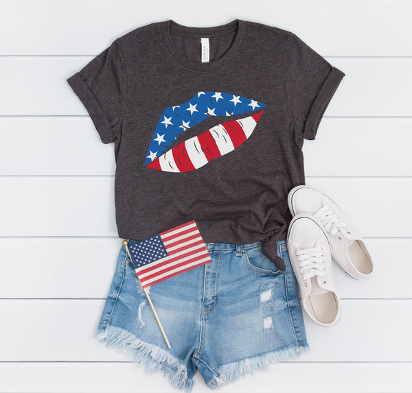 Patriotic Lips Kiss T-Shirt for tall women.