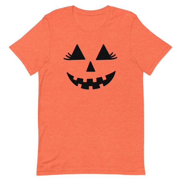 Girlie Jack-O-Lantern T-Shirt for Halloween in Orange Heather.