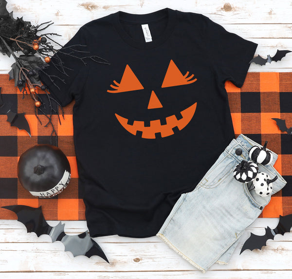 Girlie jack-o-lantern kids Halloween t-shirt.
