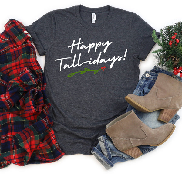 Tall womens Christmas graphic t-shirt.