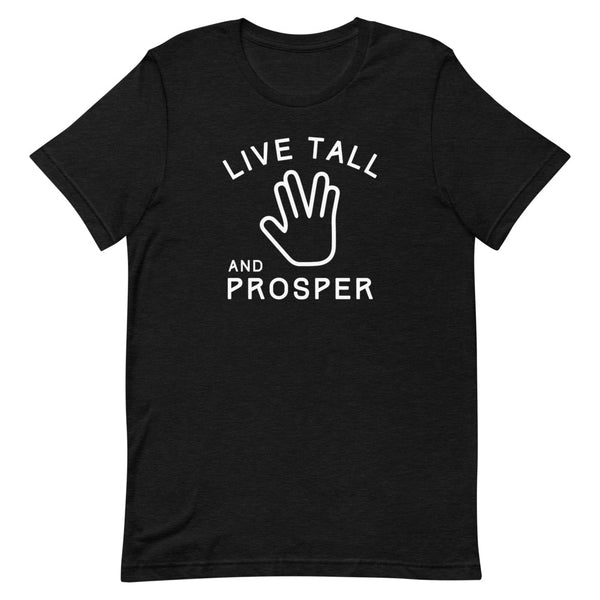 Live Tall and Prosper Star Trek t-shirt in Black Heather.