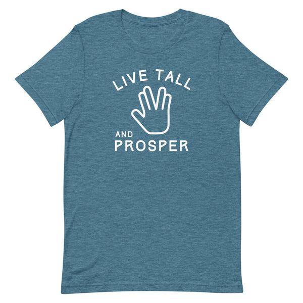 Live Tall and Prosper Star Trek t-shirt in Deep Teal Heather.