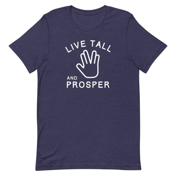 Live Tall and Prosper Star Trek t-shirt in Midnight Navy Heather.