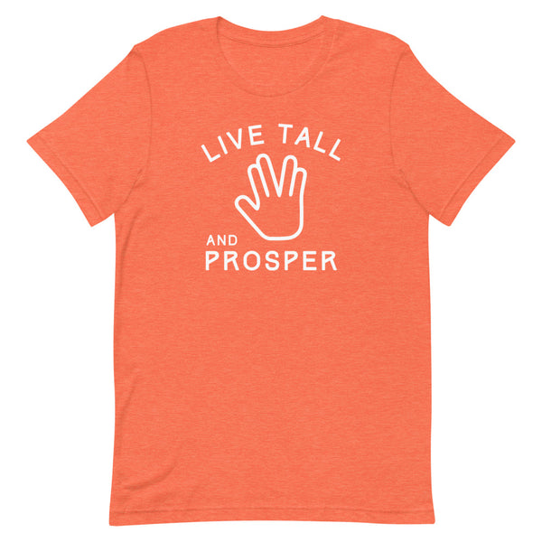 Live Tall and Prosper Star Trek t-shirt in Orange Heather.