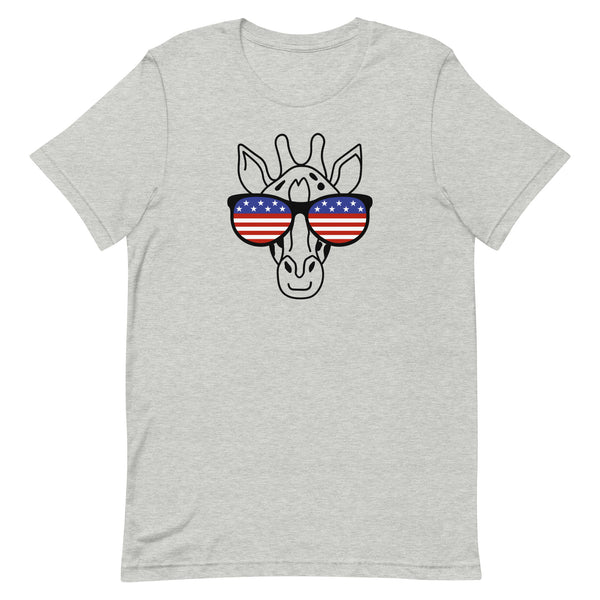 Patriotic Giraffe T-Shirt for tall people in Athletic Grey Heather.