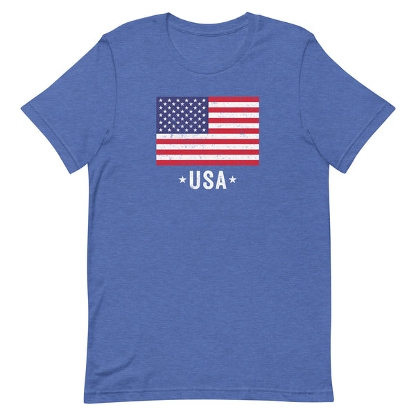 Fourth of July Patriotic USA Flag T-Shirt in True Royal Heather.