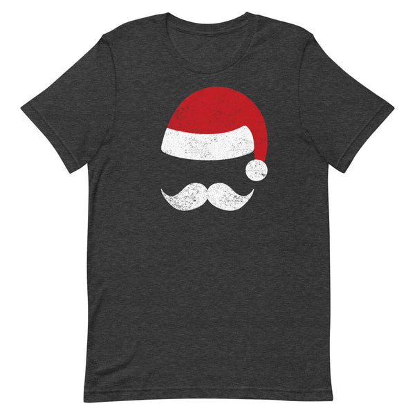Santa Mustache Christmas T-Shirt in Dark Grey Heather.