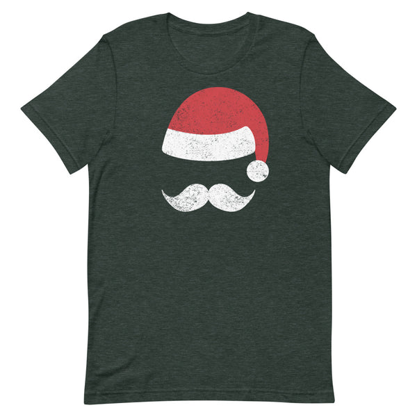 Santa Mustache Christmas T-Shirt in Forest Heather.