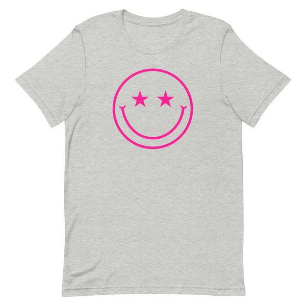 Star Eyes Smiley Face T-Shirt in Athletic Grey Heather.