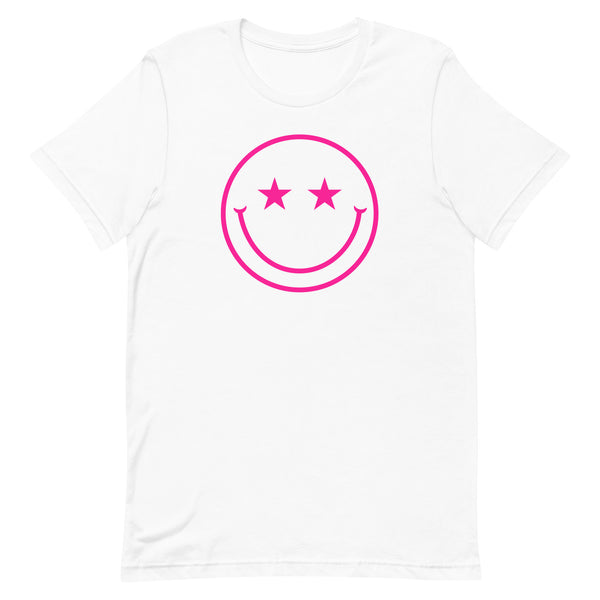 Star Eyes Smiley Face T-Shirt in White.