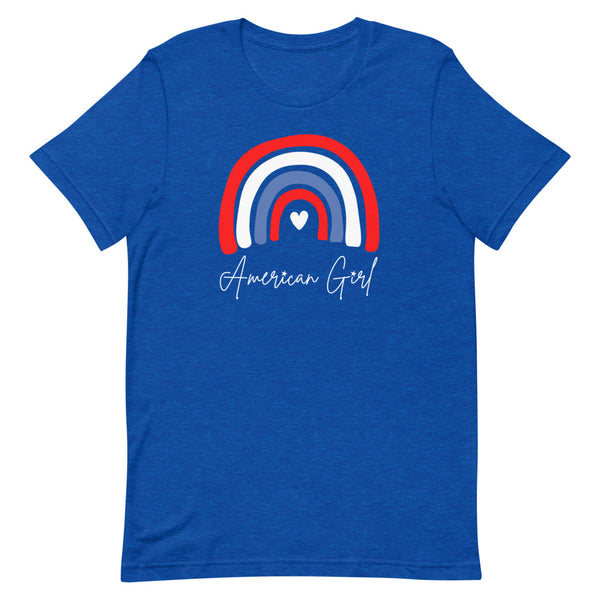 Long torso American Girl T-Shirt for tall women in True Royal Heather.