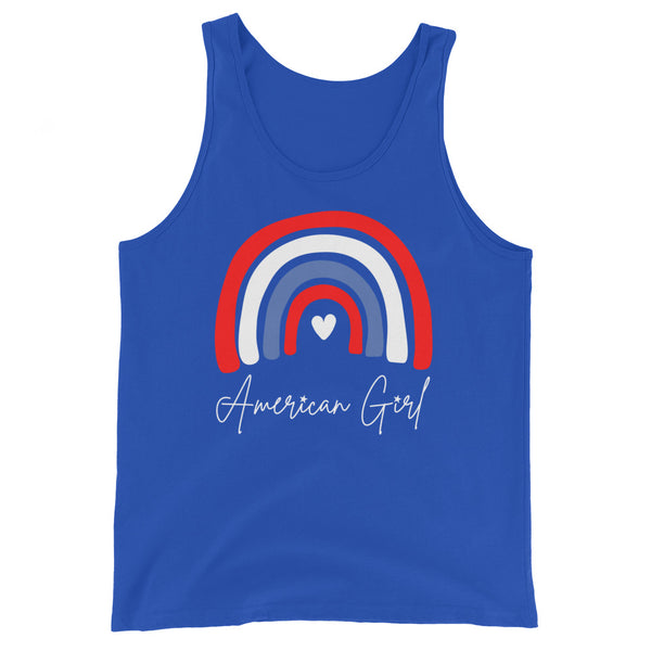 Tall American Girl muscle tank top in True Royal.
