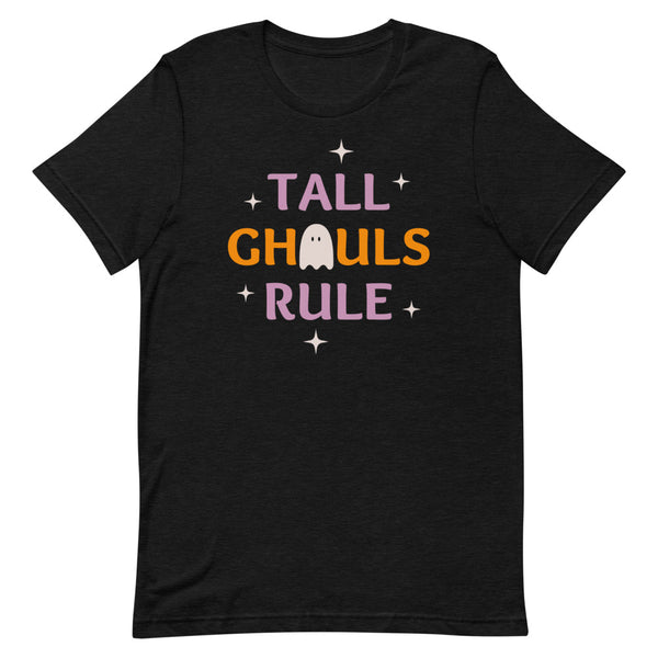 Tall Ghouls Rule Halloween graphic tee in Black Heather.