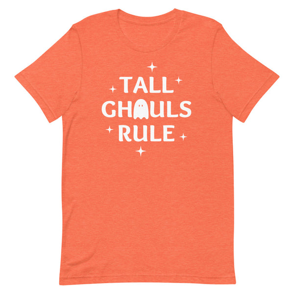 Tall Ghouls Rule Halloween graphic tee in Orange Heather.