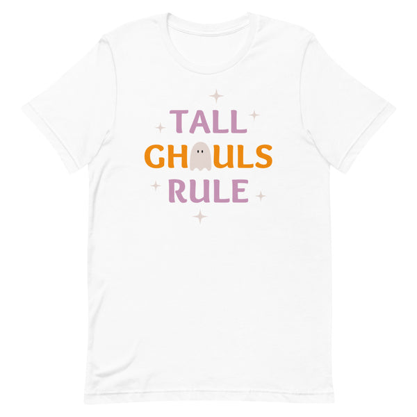 Tall Ghouls Rule Halloween graphic tee in White.