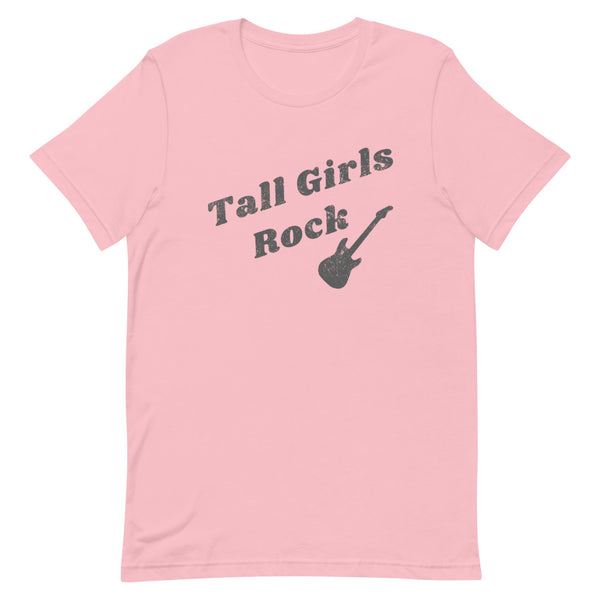 Tall Girls Rock Distressed T-Shirt in Pink.