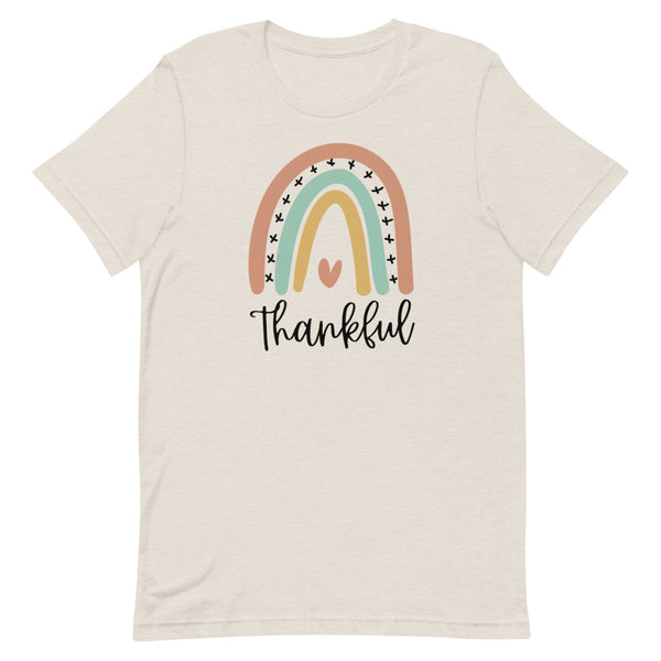 Thankful Rainbow T-Shirt for women in Dust Heather.