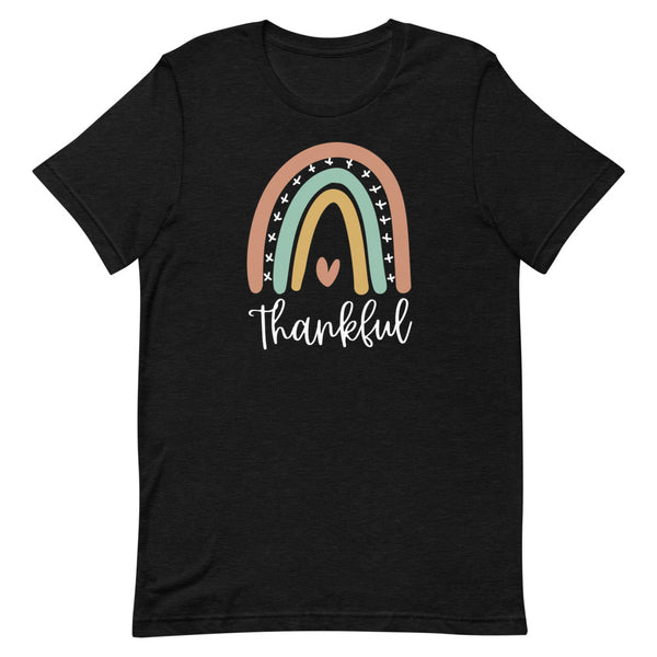 Thankful Rainbow T-Shirt for women in Black Heather.