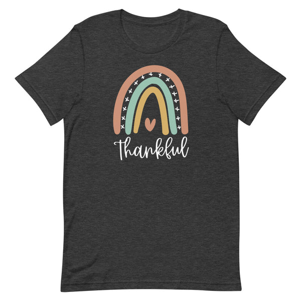 Thankful Rainbow T-Shirt for women in Dark Grey Heather.