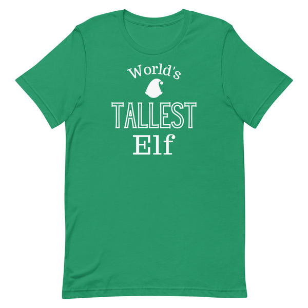 World's Tallest Elf Christmas Shirt in Kelly Green.