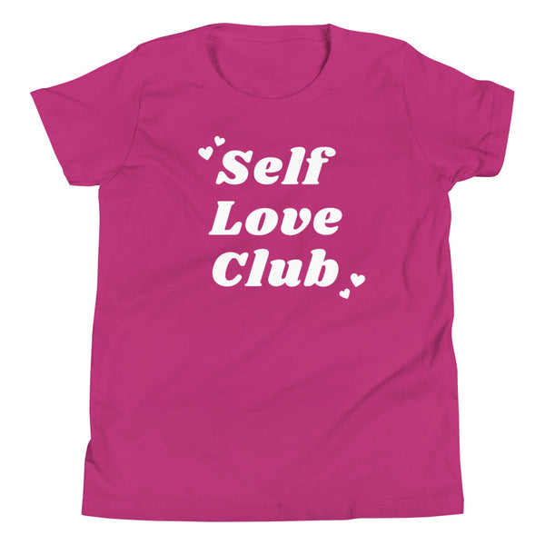 Youth girls Self Love Club T-Shirt for Valentine's Day in Berry.