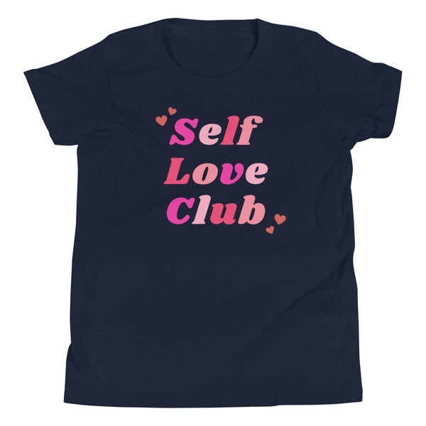 Youth girls Self Love Club T-Shirt for Valentine's Day in Navy.