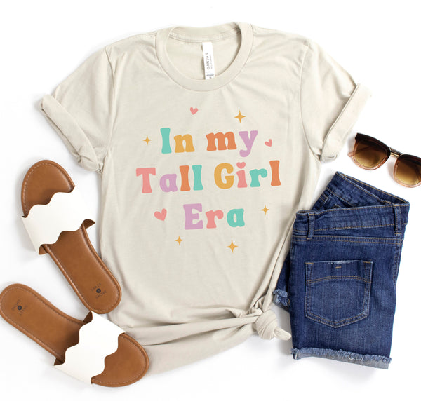 Graphic tee for Switfties fans with a design that says "In my Tall Girl Era".