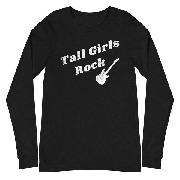 Tall Girls Rock Distressed Long-Sleeve T-Shirt in Black Heather