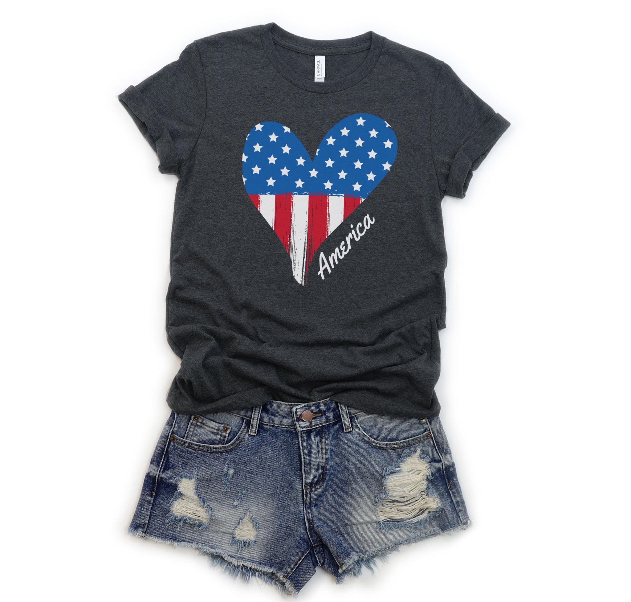 Patriotic America Heart Youth T-Shirt for Fourth of July, Memorial Day, or any holiday celebrating the USA.