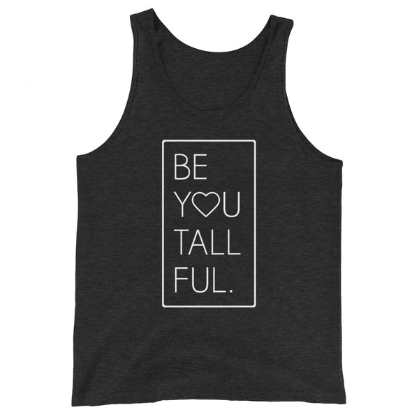 Be-You-Tall-Ful womens muscle tank top in Charcoal Black Triblend.