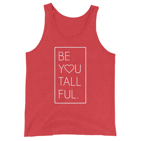 Be-You-Tall-Ful womens muscle tank top in Red Triblend.