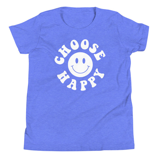 Choose Happy Youth T-Shirt in Columbia Blue Heather.