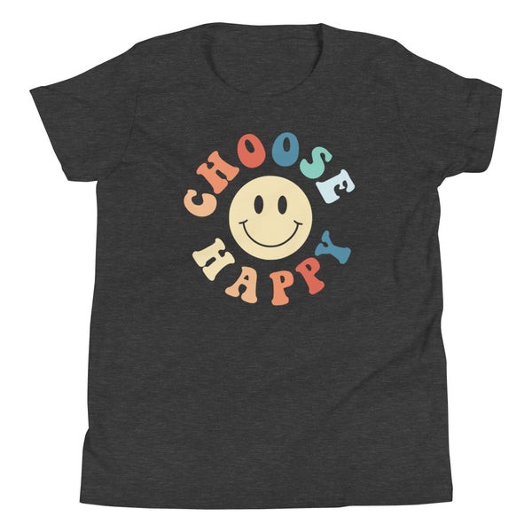 Choose Happy Youth T-Shirt in Dark Grey Heather.