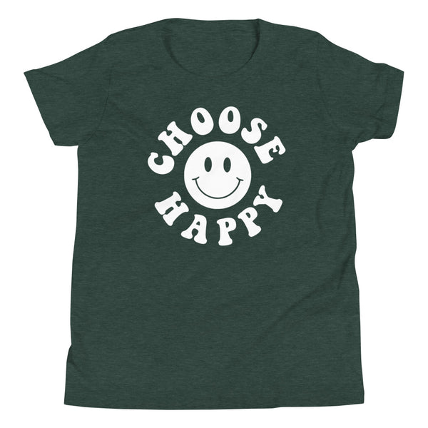 Choose Happy Youth T-Shirt in Forest Heather.