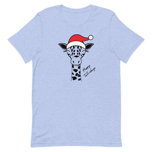 Christmas Giraffe T-Shirt in Blue Heather.