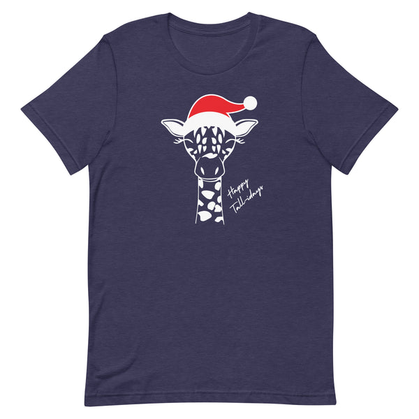 Christmas Giraffe T-Shirt in Midnight Navy Heather.