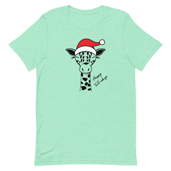 Christmas Giraffe T-Shirt in Mint Heather.