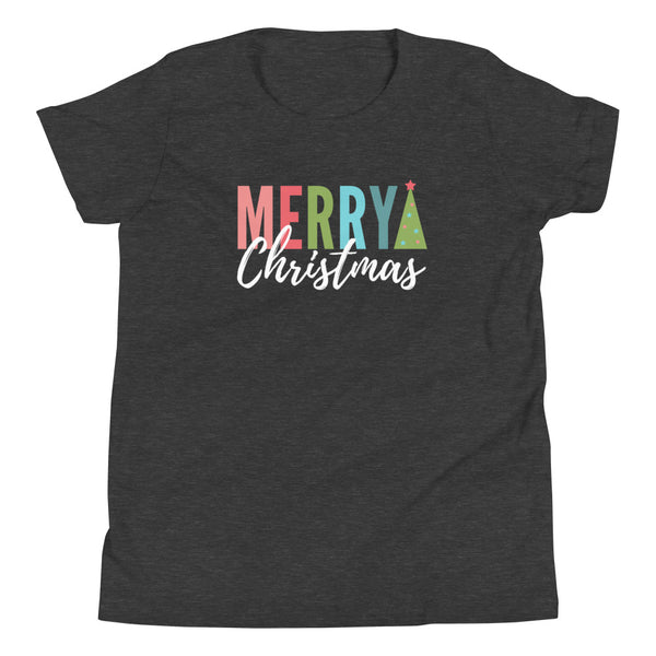 Merry Christmas T-Shirt for kids in Dark Grey Heather.
