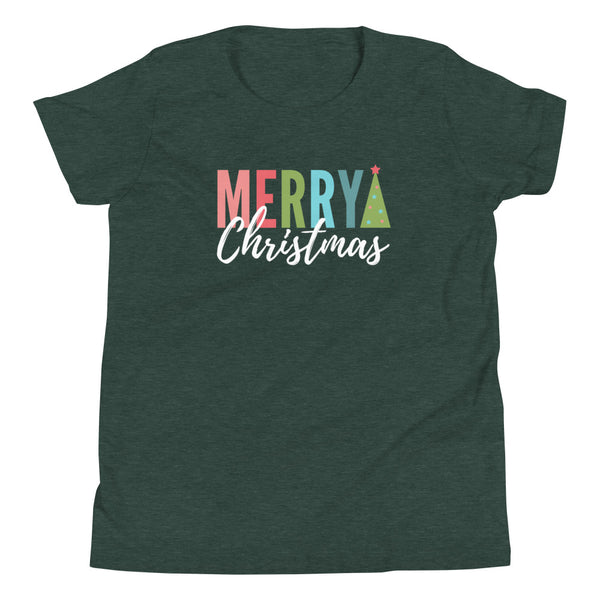 Merry Christmas T-Shirt for kids in Forest Heather.