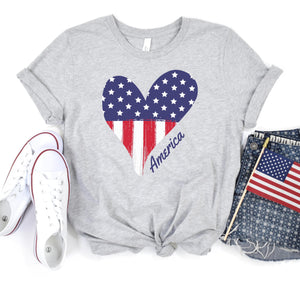 July 4th America Heart T-Shirt for tall women and girls.