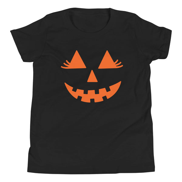 Girlie Jack-O-Lantern youth t-shirt for Halloween in Black.