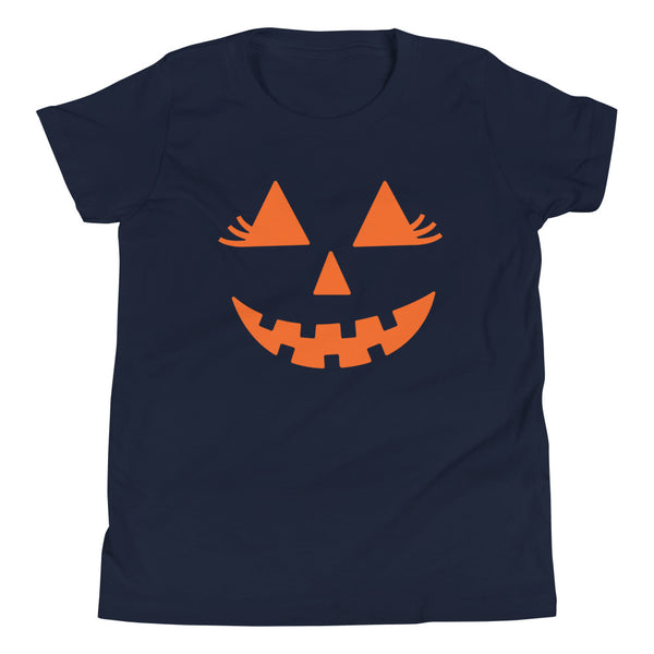 Girlie Jack-O-Lantern youth t-shirt for Halloween in Navy.