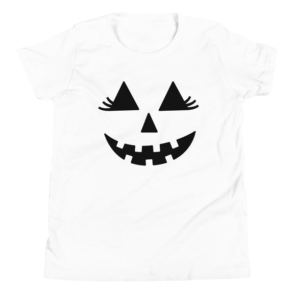 Girlie Jack-O-Lantern youth t-shirt for Halloween in White.