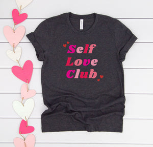 Girls graphic t-shirt for Valentine's Day with the phrase "Self Love Club".