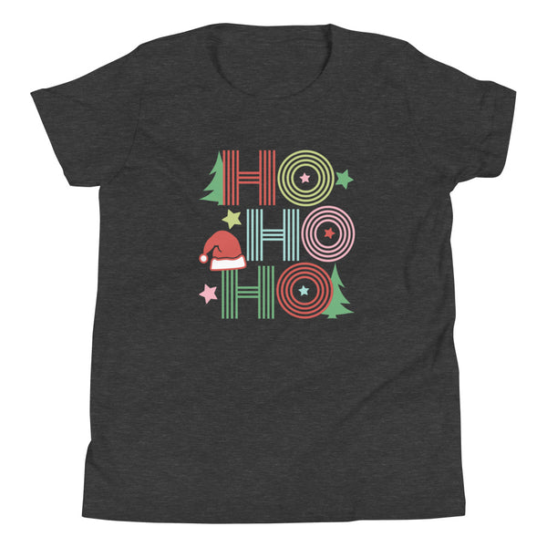 Ho Ho Ho Christmas tee shirt for kids in Dark Grey Heather.