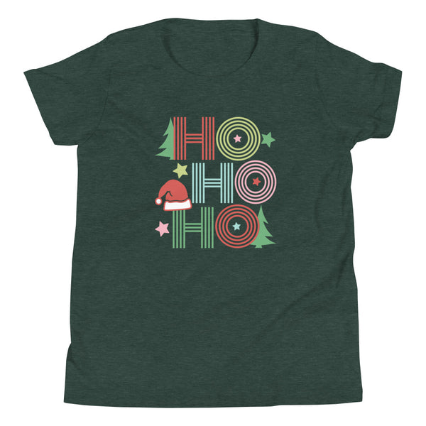 Ho Ho Ho Christmas tee shirt for kids in Forest Heather.