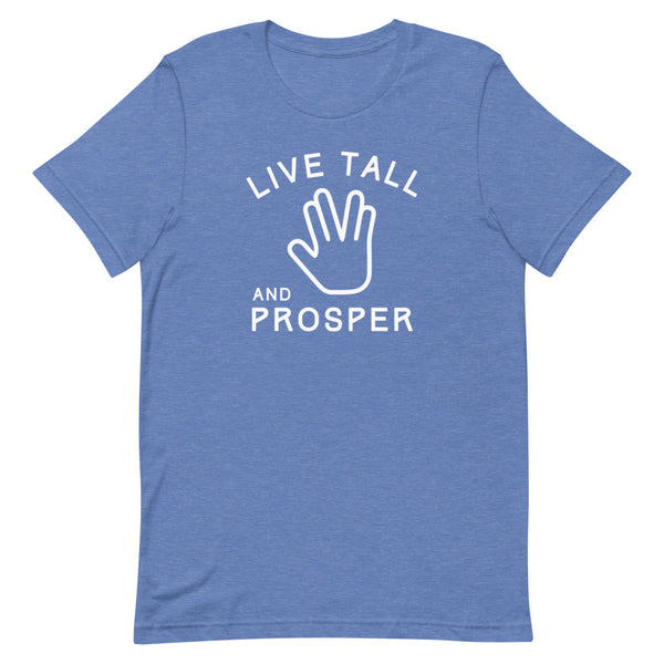 Live Tall and Prosper Star Trek t-shirt in True Royal Heather.