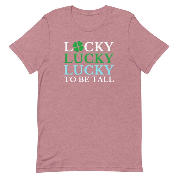 "Lucky To Be Tall" St. Patrick's Day shirt in Orchid Heather.
