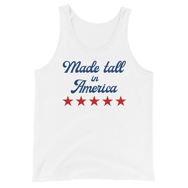 Made Tall in America muscle tank top in White.