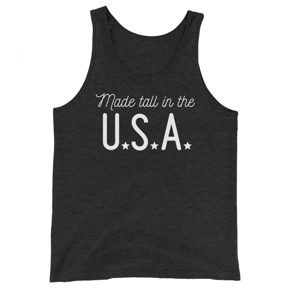 Made Tall In the USA tank top in Charcoal Black Triblend.